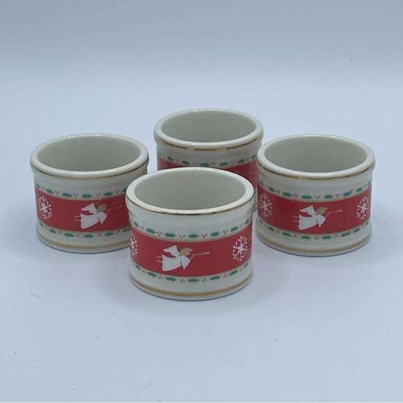 Vintage Christmas set of 4 Napkin Rings angel snowflake holly - Picture 2 of 9
